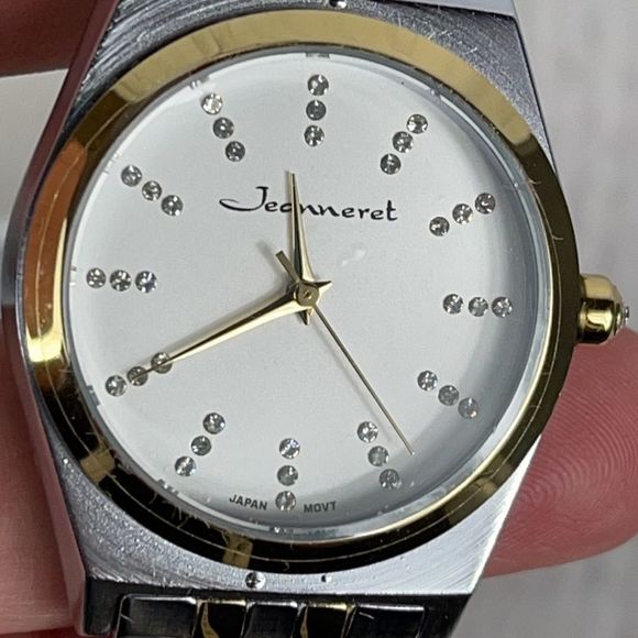 Jeanneret  34MM Case Casual  Watch w/ Crystal Hour Silver Gold Tone Band - Picture 3 of 10